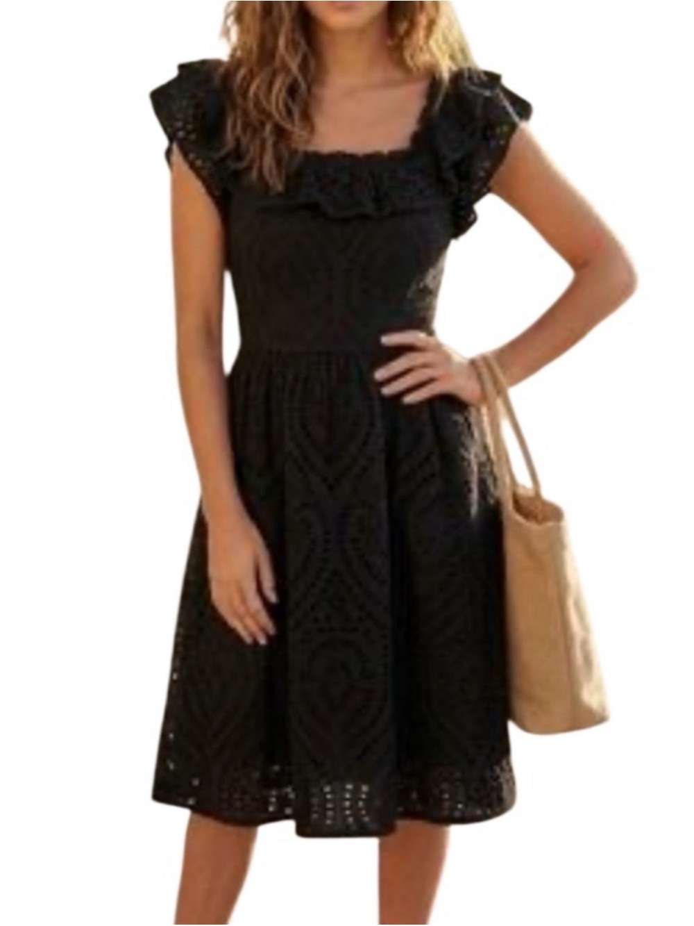 Black Eyelet Ruffle Dress